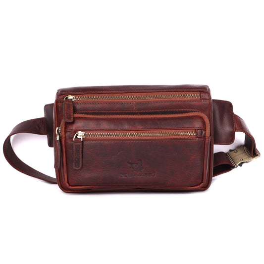 THE LAMASSU® (Isla) Leather Waist Bag & Crossbody – Genuine Leather – Vintage Design – Lightweight – Unisex – Luxury Gift Packaging