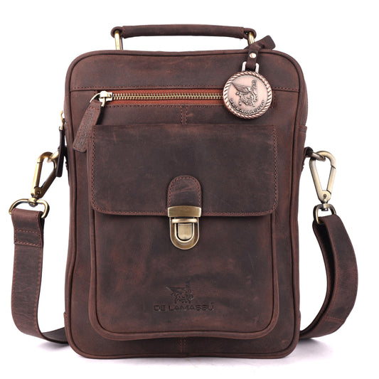 THE LAMASSU® (Zane) Leather Shoulder Bag & Crossbody – Genuine Leather – Unisex – With Tablet Compartment up to 9.7 Inch – Luxury Gift Packaging