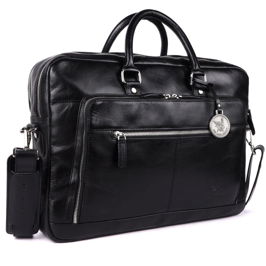 THE LAMASSU® (Aiden) Leather Laptop Bag 16 Inch – Genuine Leather – With Organizer & Trolley Strap – Slim Premium Business Bag Unisex