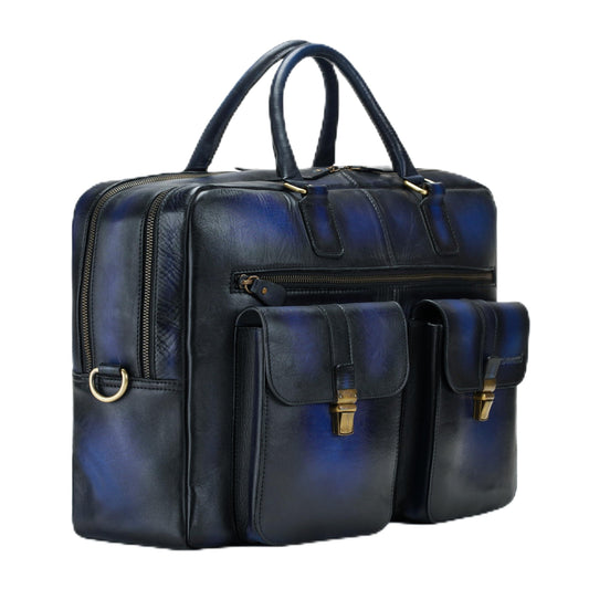 THE LAMASSU® (Kian) Leather Laptop Bag 17 inch – Unisex XL Business Bag with Trolley Strap, 2 Front Pockets & Shoulder Strap – Large Leather Briefcase for Office, Work and Travel