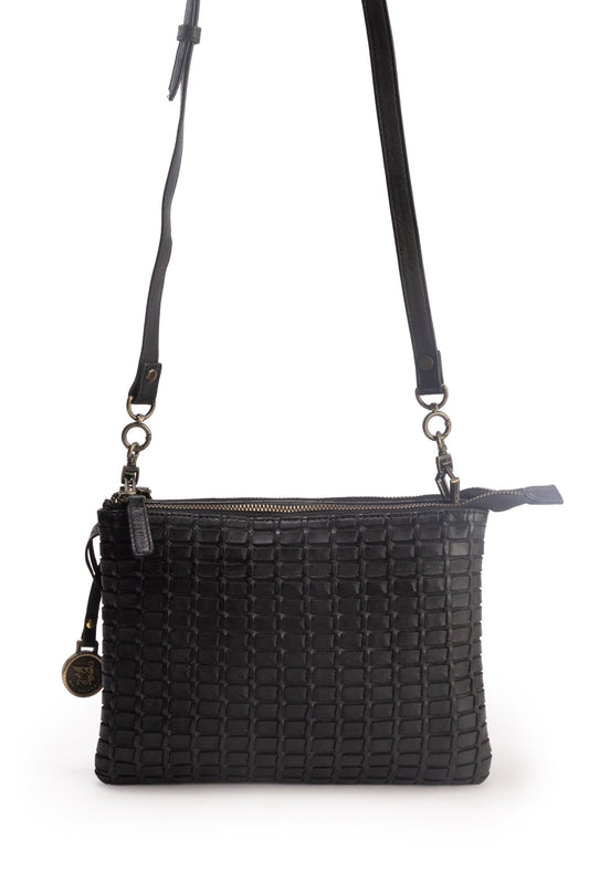 DE LAMASSU® (Mosaico) gevlochten leren crossbodytas met 2 ritsvakken