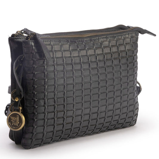 DE LAMASSU® (Mosaico) gevlochten leren crossbodytas met 2 ritsvakken