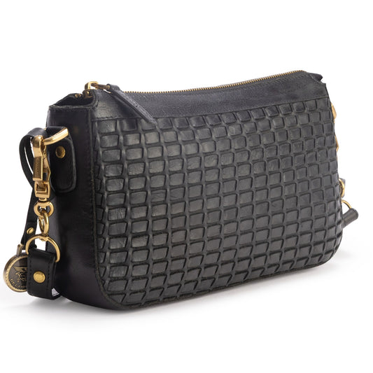 DE LAMASSU® (Tessera) gevlochten leren crossbodytas met goudkleurig beslag