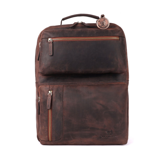 DE LAMASSU® (Alfred) leren laptoprugzak – business rugzak voor dames en heren – geschikt tot 17 inch – met trolleyband, vintage look & luxe geschenkverpakking