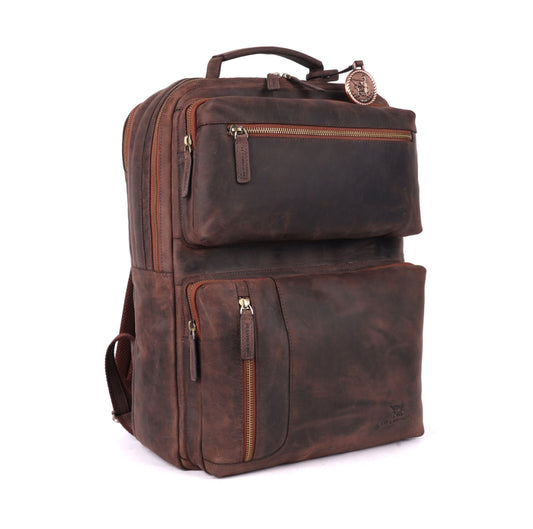 DE LAMASSU® (Alfred) leren laptoprugzak – business rugzak voor dames en heren – geschikt tot 17 inch – met trolleyband, vintage look & luxe geschenkverpakking