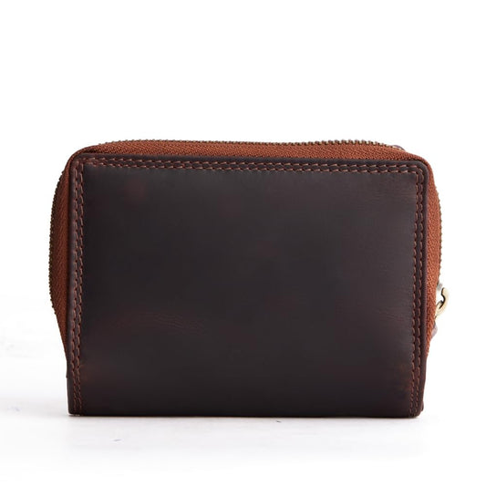 THE LAMASSU® (Elysia) women's genuine leather wallet - RFID protection, 12 card slots, coin compartment, vintage design, compact, gift box - 13 × 9.5 cm