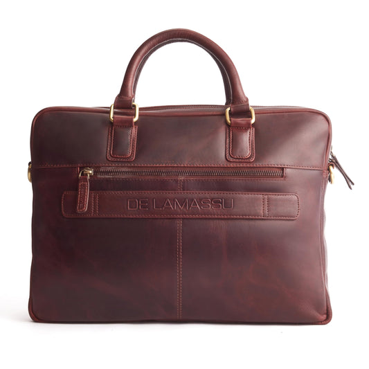 THE LAMASSU® (Raul) Leather Laptop Bag 15.6 Inch – Genuine Cowhide Leather – With Organizer & Trolley Strap – Premium Business Bag Unisex