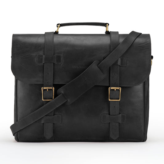 The LAMASSU® (Bastien) genuine leather briefcase – classic 17-inch laptop bag, handmade with double buckle closure, shoulder bag & tote bag for men and women