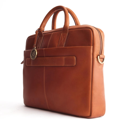 THE LAMASSU® (Hugo) Leather Laptop Bag 15.6 Inch – Genuine Cowhide Leather – Slim & Lightweight – With Trolley Strap – Business Bag Unisex
