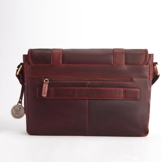 THE LAMASSU® (Lucian) leather shoulder bag – 35 × 24 × 7 cm, 13.3-inch laptop bag, brown, water-repellent, with magnetic closure