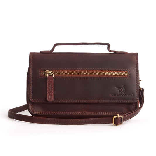 DE LAMASSU® (Marina) dames crossbodytas van echt leer – portemonnee met RFID-bescherming, 14 kaartvakken, telefoonvak, schouderriem, geschenkverpakking – 21 × 12 cm