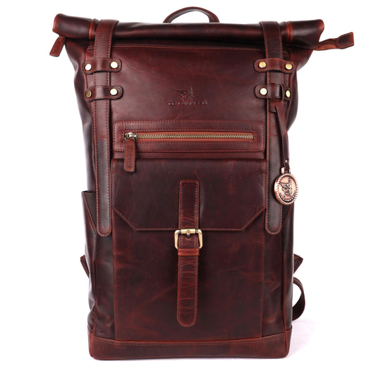 DE LAMASSU® (Tobias) rolltop rugzak van echt leer – uniseks laptoprugzak 17 inch – business & vrije tijd – waterflesvak, veiligheidsvak, geschenkverpakking