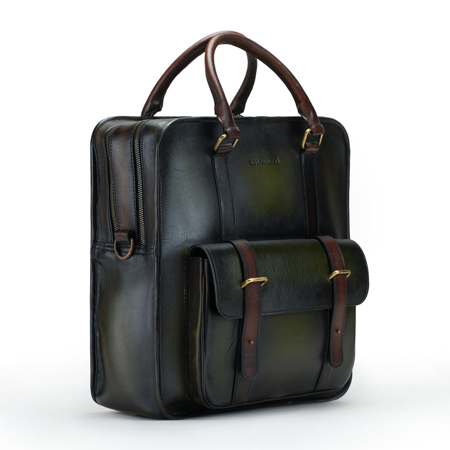 Mochila 2 en 1 THE LAMASSU® (Lysander) & Bolso de hombro de cuero genuino – Bolso de negocios para portátil de 15,6 pulgadas, unisex, equipaje de mano, cierre de seguridad & Correas dobles para los hombros – Bolso de cuero