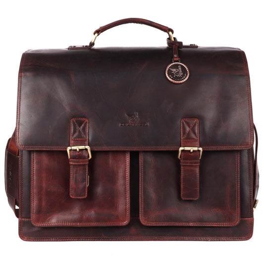 THE LAMASSU® (Gustavus) Leather Briefcase 17 Inch – Extra Spacious – With Trolley Strap & Organizer – Premium Business Bag Unisex