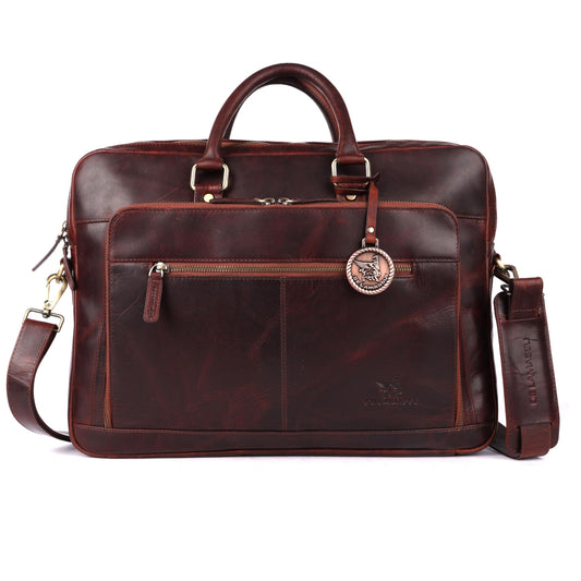 DE LAMASSU® (Aiden) Leren Laptoptas 16 Inch – Echt Leer – Met Organizer & Trolleyband – Slanke Premium Business Tas Unisex