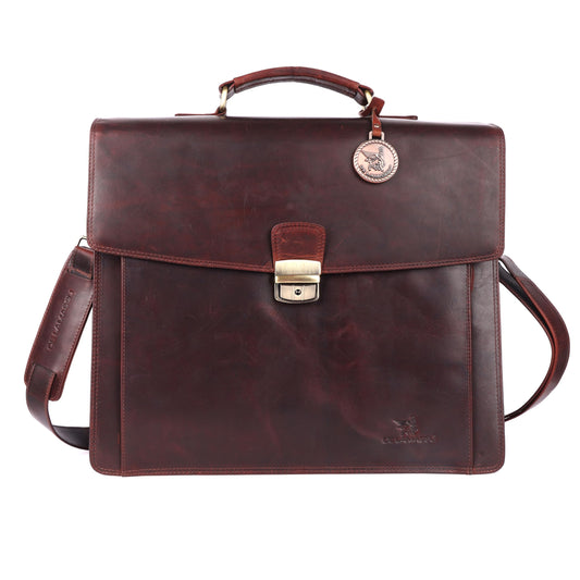 THE LAMASSU® (Axel) Leather Briefcase 17 Inch – Trolley Strap – Luxury Business Laptop Bag Unisex – Gift Packaging