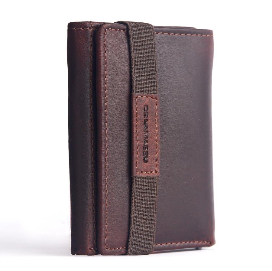 THE LAMASSU® (Tobi) Slim Wallet & Kartenhalter aus echtem Leder – RFID-Schutz, 10 Kartenfächer, Geldscheinfach, Münzfach mit Reißverschluss, Gummibandverschluss – Unisex – Geschenkverpackung – 8 × 10 cm