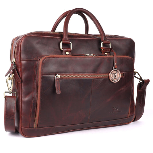 DE LAMASSU® (Aiden) Leren Laptoptas 16 Inch – Echt Leer – Met Organizer & Trolleyband – Slanke Premium Business Tas Unisex