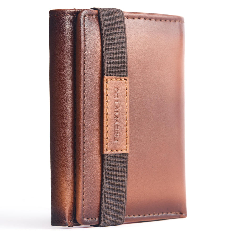 THE LAMASSU® (Tobi) Slim Wallet & Kartenhalter aus echtem Leder – RFID-Schutz, 10 Kartenfächer, Geldscheinfach, Münzfach mit Reißverschluss, Gummibandverschluss – Unisex – Geschenkverpackung – 8 × 10 cm