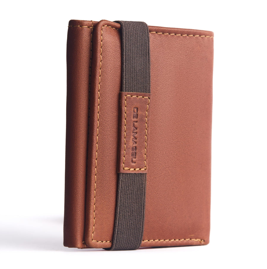 THE LAMASSU® (Tobi) Slim Wallet & Kartenhalter aus echtem Leder – RFID-Schutz, 10 Kartenfächer, Geldscheinfach, Münzfach mit Reißverschluss, Gummibandverschluss – Unisex – Geschenkverpackung – 8 × 10 cm
