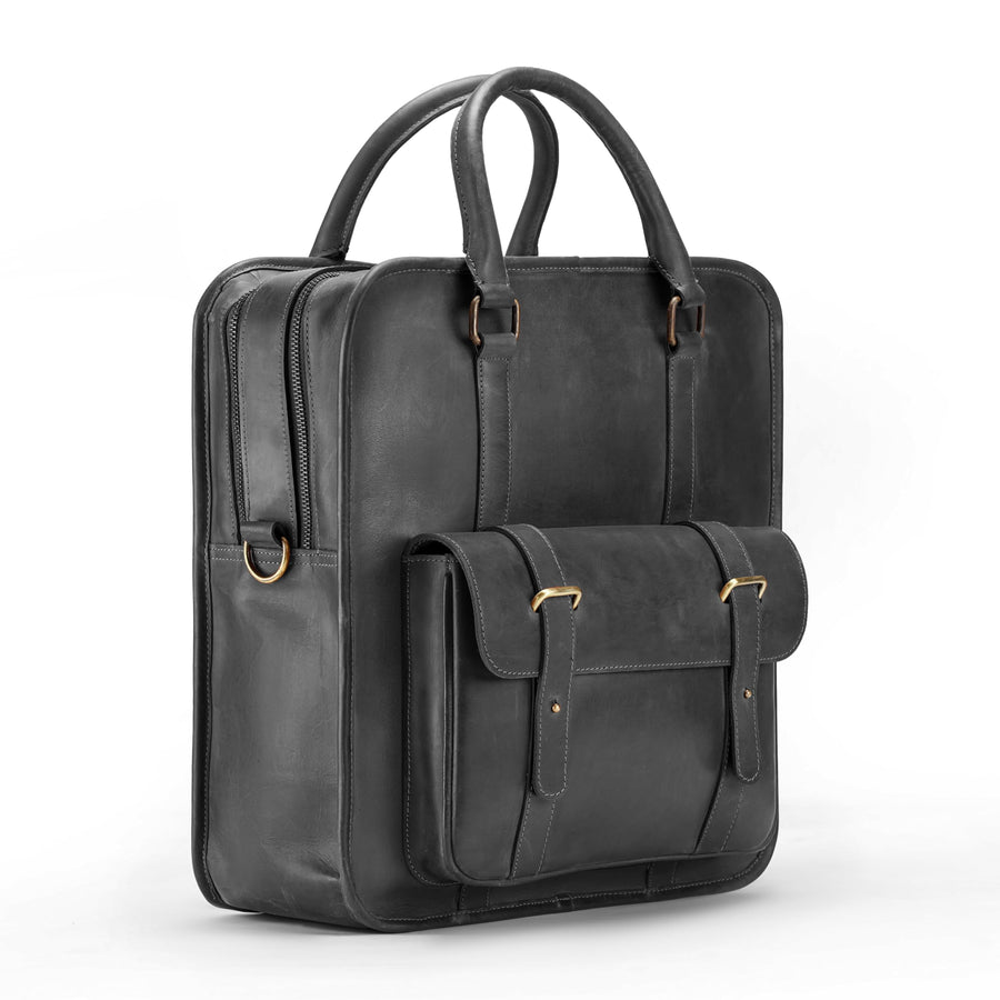 Mochila 2 en 1 THE LAMASSU® (Lysander) & Bolso de hombro de cuero genuino – Bolso de negocios para portátil de 15,6 pulgadas, unisex, equipaje de mano, cierre de seguridad & Correas dobles para los hombros – Bolso de cuero