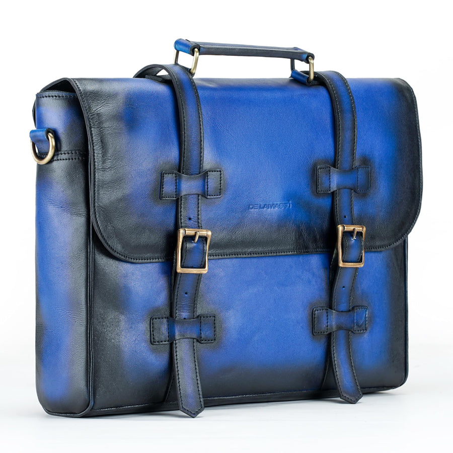 Porte-documents THE LAMASSU® (Bastien) en cuir véritable – sac classique pour ordinateur portable 17 pouces, fait main avec fermeture à double boucle, sac à bandoulière & sac de transport pour femmes et hommes