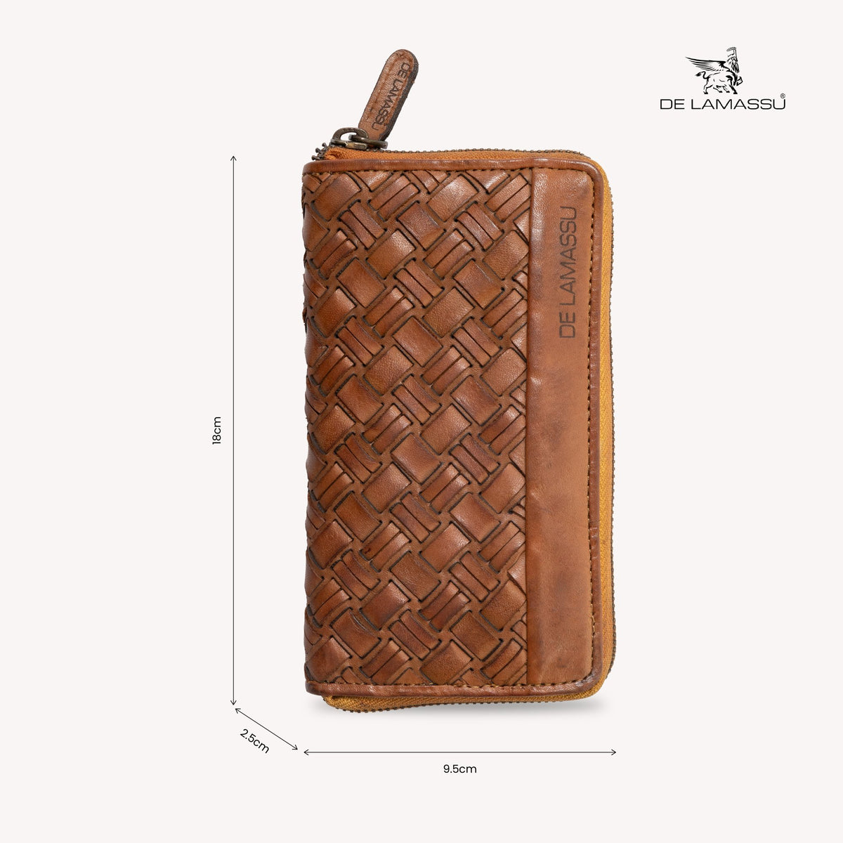 DE LAMASSU Treccia gevlochten leren portemonnee cognac 3