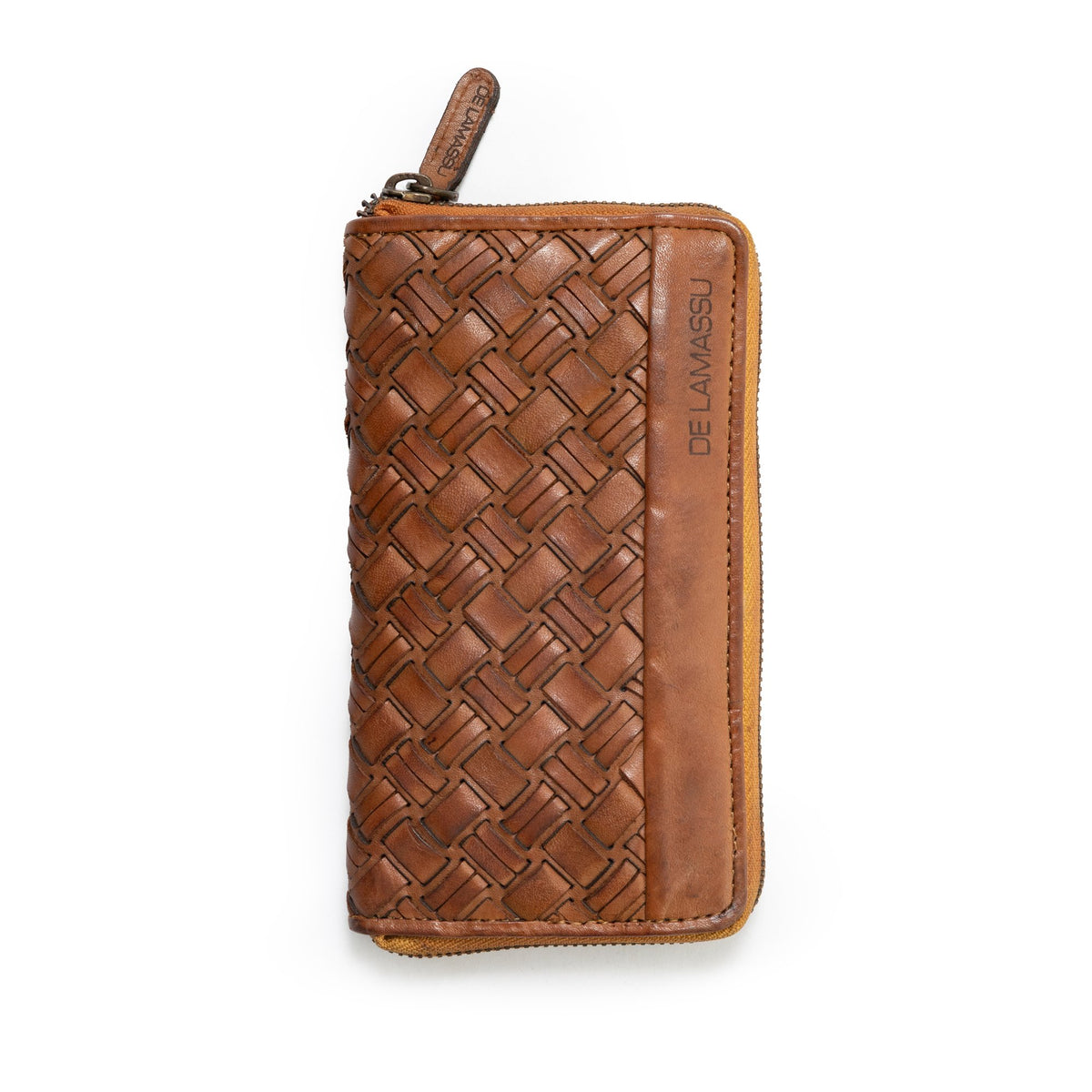 DE LAMASSU Treccia gevlochten leren portemonnee cognac 6