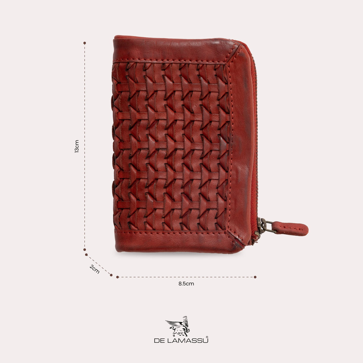 DE LAMASSU Nodo kleine gevlochten leren portemonnee rood 3