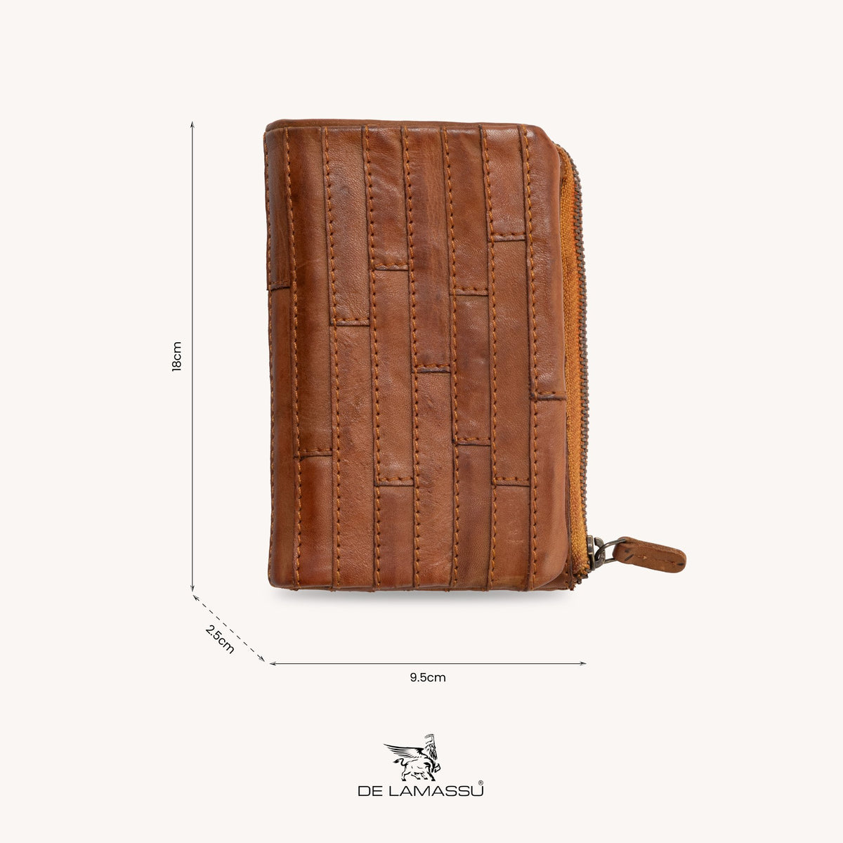 DE LAMASSU Riga kleine leren portemonnee met stroken cognac 2