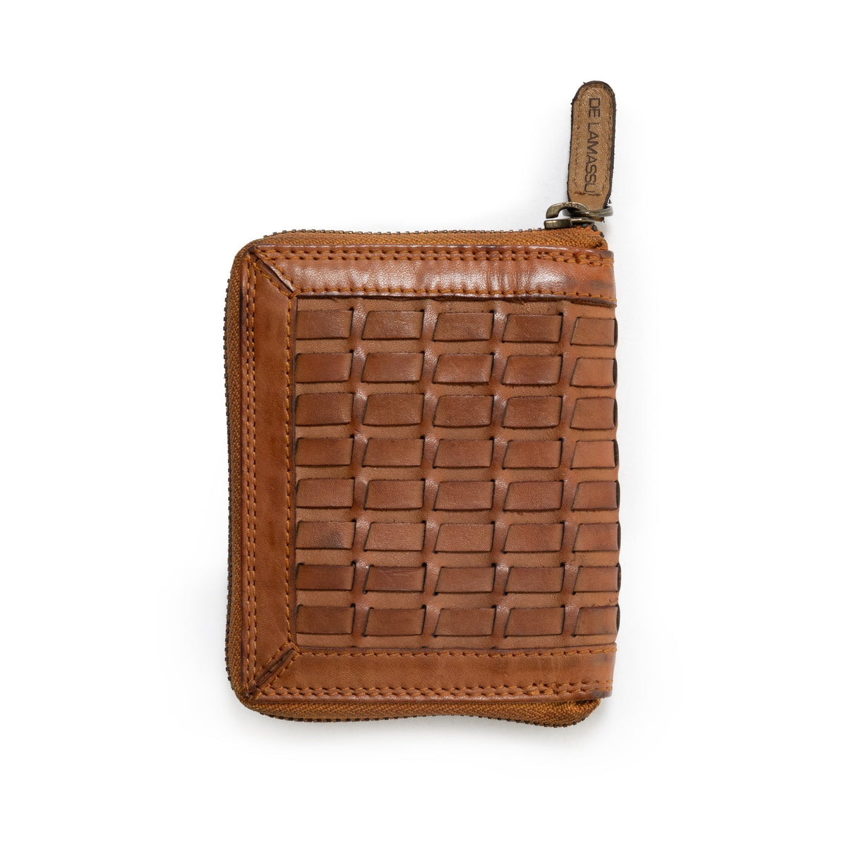DE LAMASSU Quadro leren portemonnee met rits rondom cognac 6