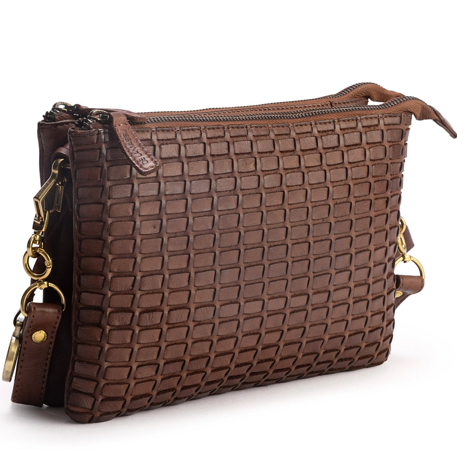 DE LAMASSU® (Mosaico) gevlochten leren crossbodytas met 2 ritsvakken