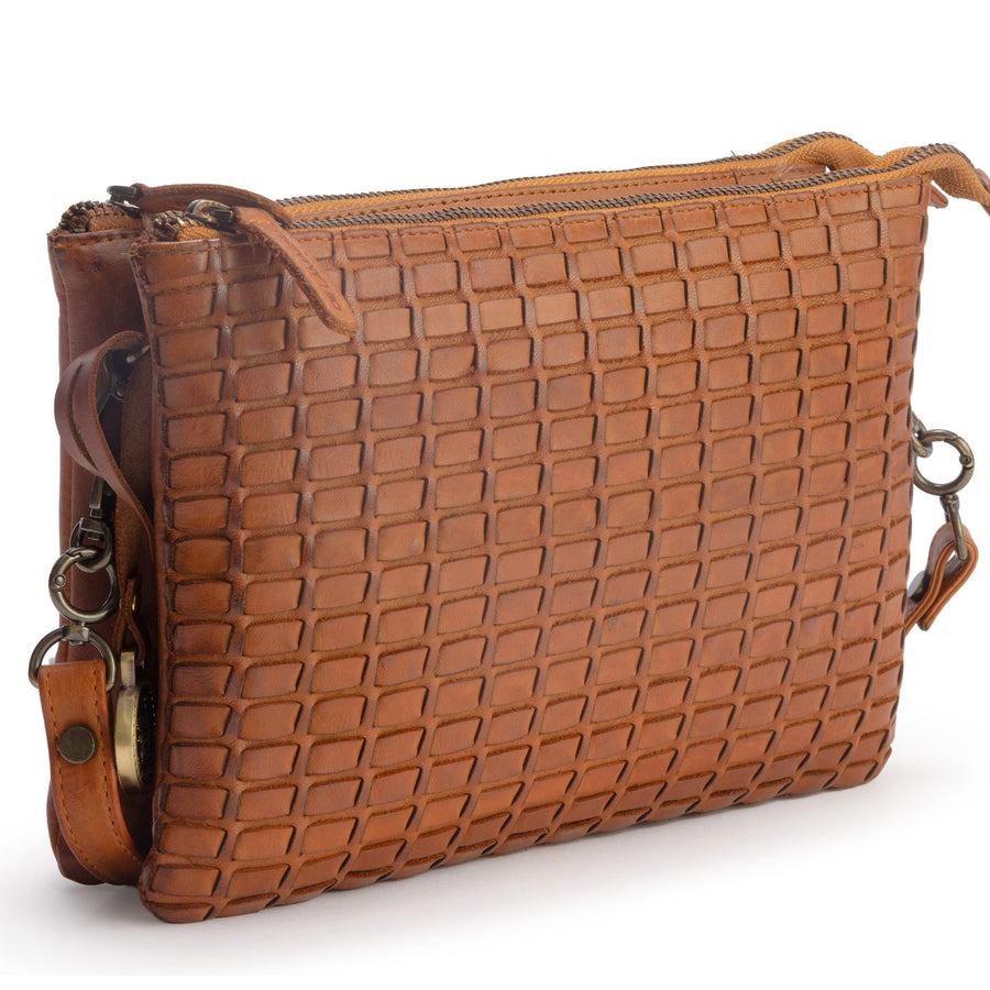 DE LAMASSU® (Mosaico) gevlochten leren crossbodytas met 2 ritsvakken