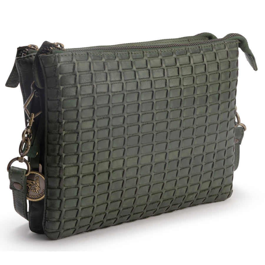DE LAMASSU® (Mosaico) gevlochten leren crossbodytas met 2 ritsvakken