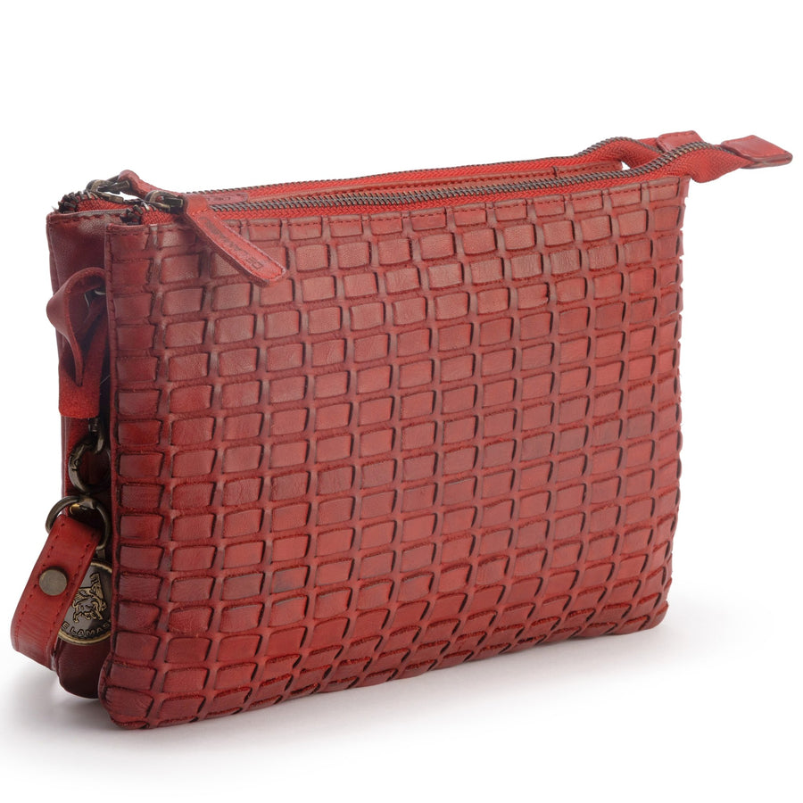 DE LAMASSU® (Mosaico) gevlochten leren crossbodytas met 2 ritsvakken
