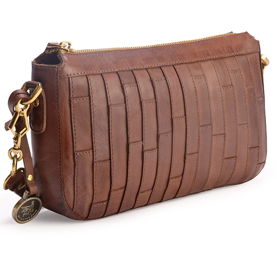DE LAMASSU® (Linea) leren crossbodytas met stroken en goudkleurig beslag