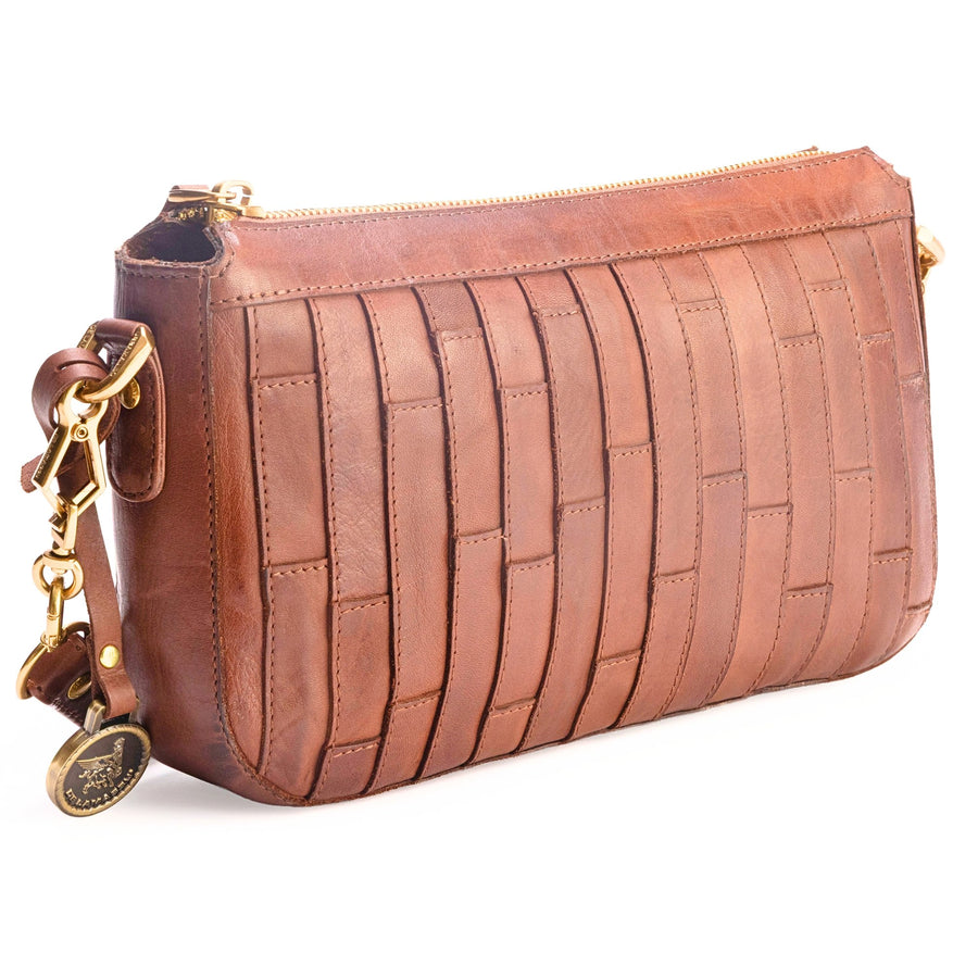 DE LAMASSU® (Linea) leren crossbodytas met stroken en goudkleurig beslag