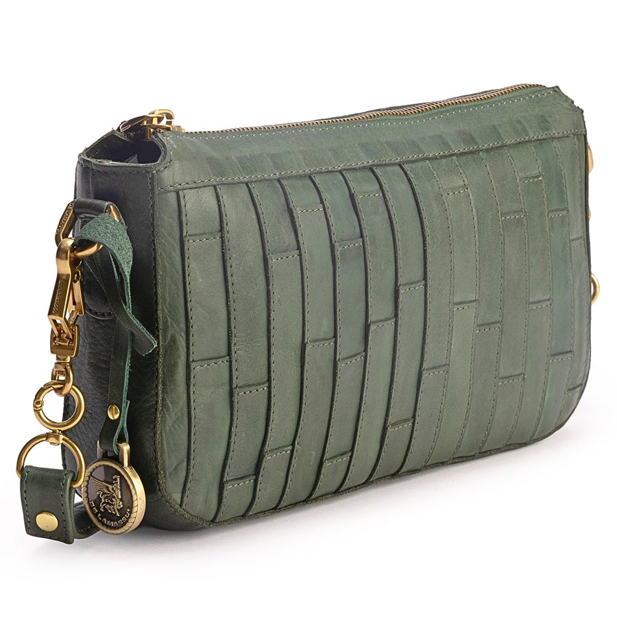 DE LAMASSU® (Linea) leren crossbodytas met stroken en goudkleurig beslag