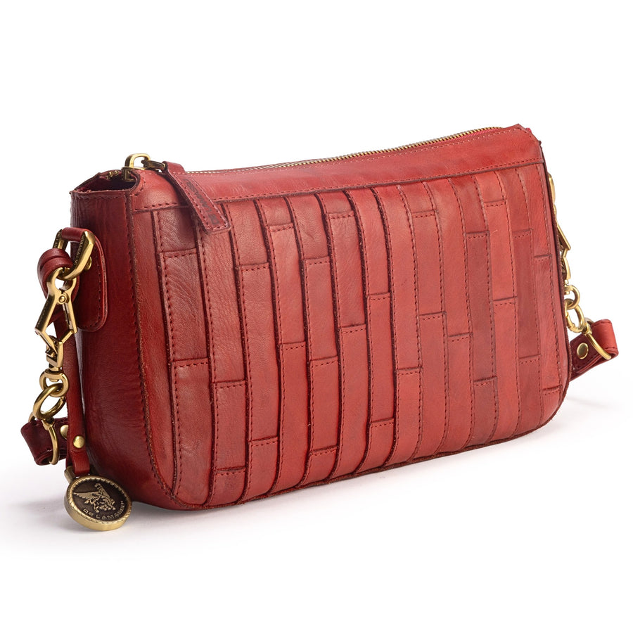DE LAMASSU® (Linea) leren crossbodytas met stroken en goudkleurig beslag