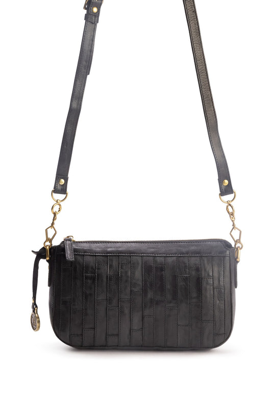 DE LAMASSU® (Linea) leren crossbodytas met stroken en goudkleurig beslag