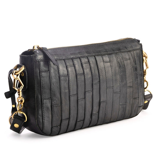 DE LAMASSU® (Linea) leren crossbodytas met stroken en goudkleurig beslag