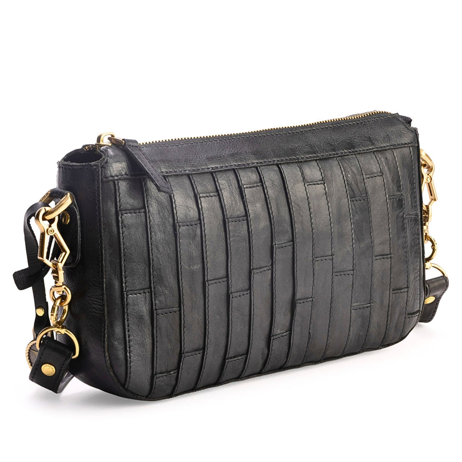 DE LAMASSU® (Linea) leren crossbodytas met stroken en goudkleurig beslag