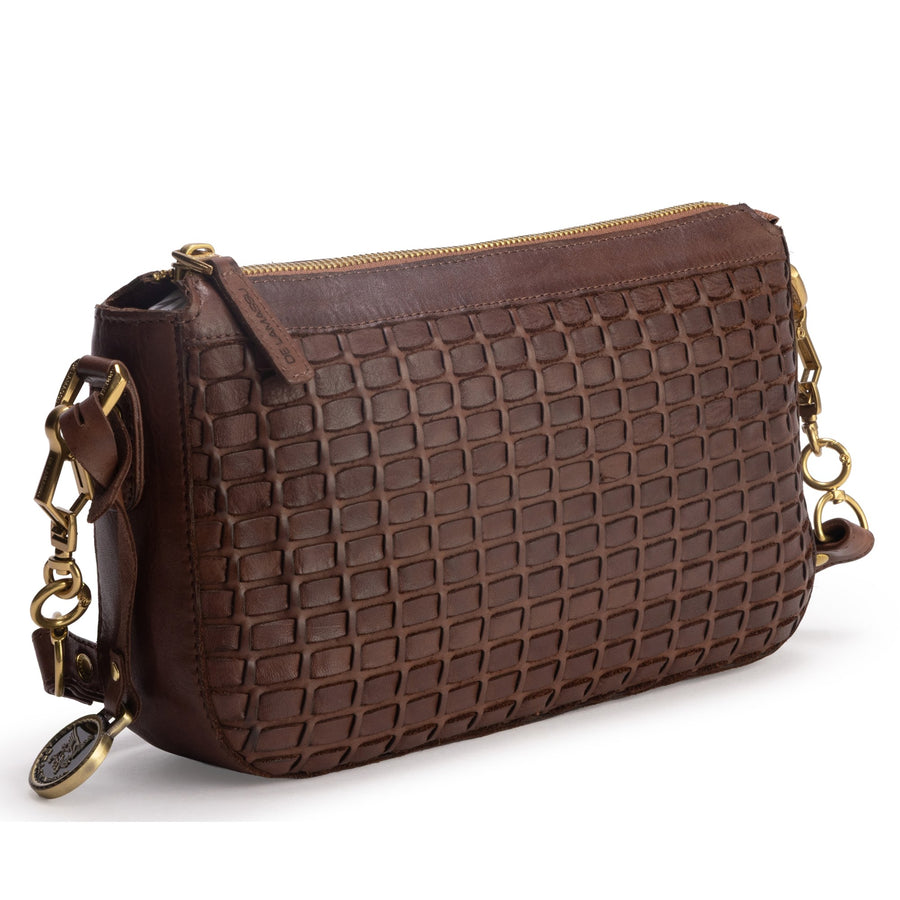 DE LAMASSU® (Tessera) gevlochten leren crossbodytas met goudkleurig beslag