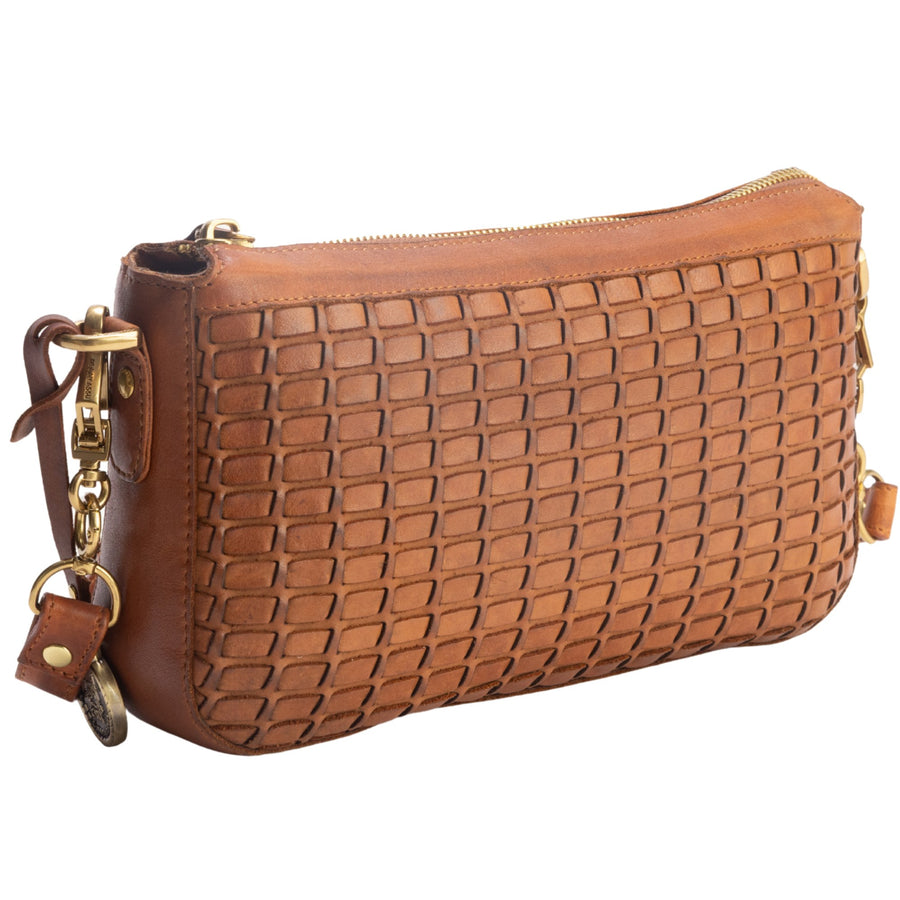DE LAMASSU® (Tessera) gevlochten leren crossbodytas met goudkleurig beslag
