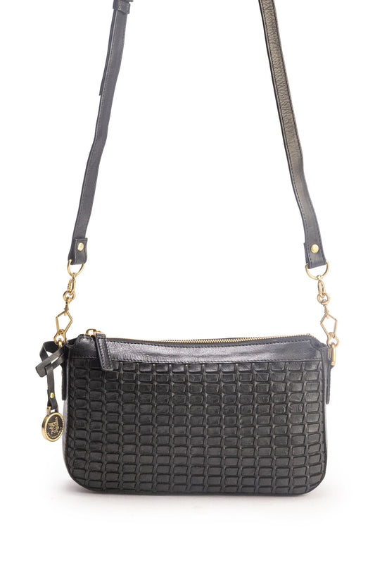DE LAMASSU® (Tessera) gevlochten leren crossbodytas met goudkleurig beslag